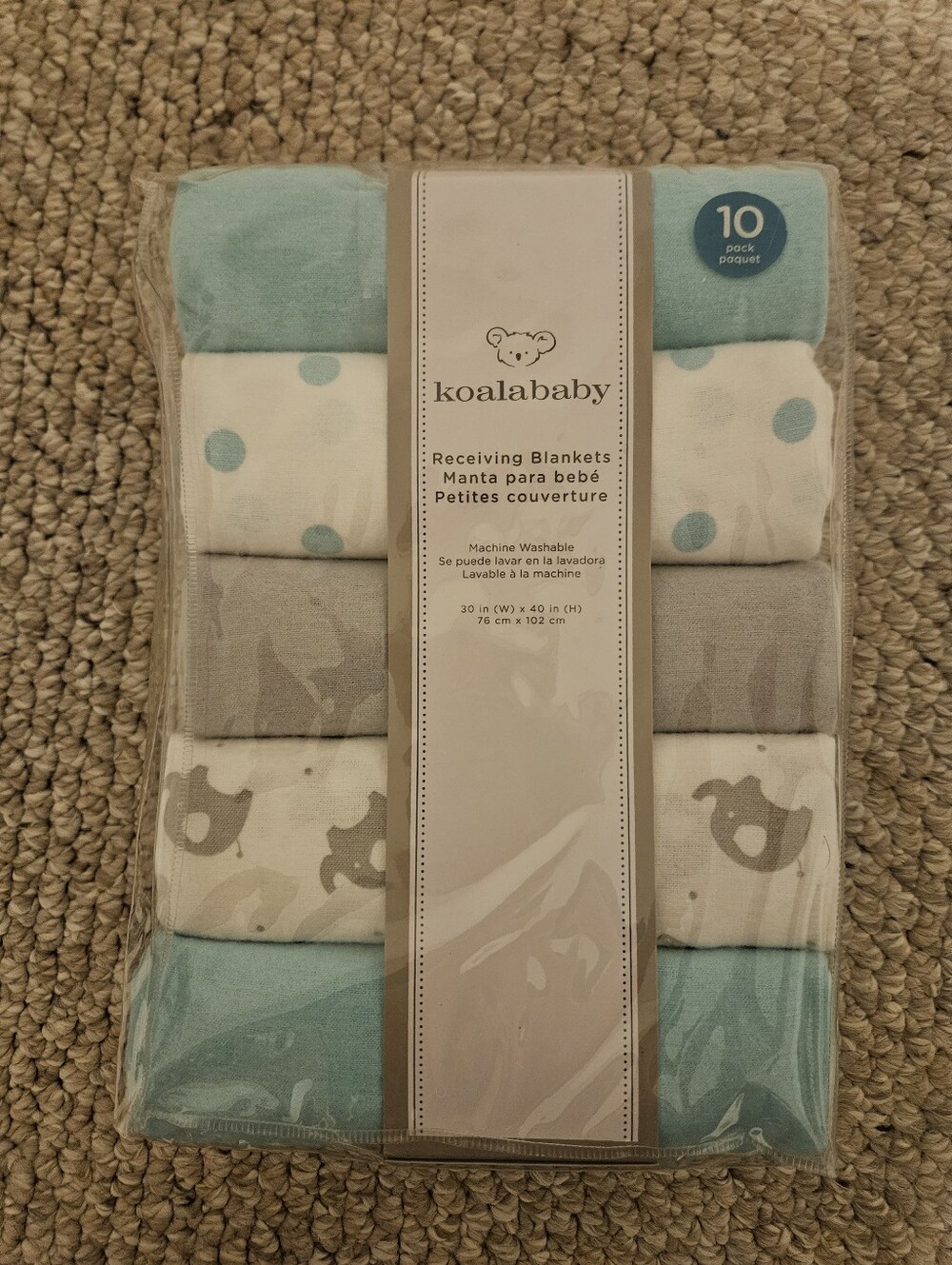 NWT Koala Baby 10 Pack Safari Receiving Blankets Mint Green Gray